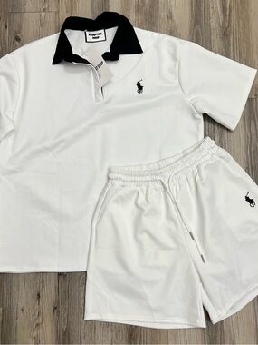 RL White Polo Shirt with Shorts Set